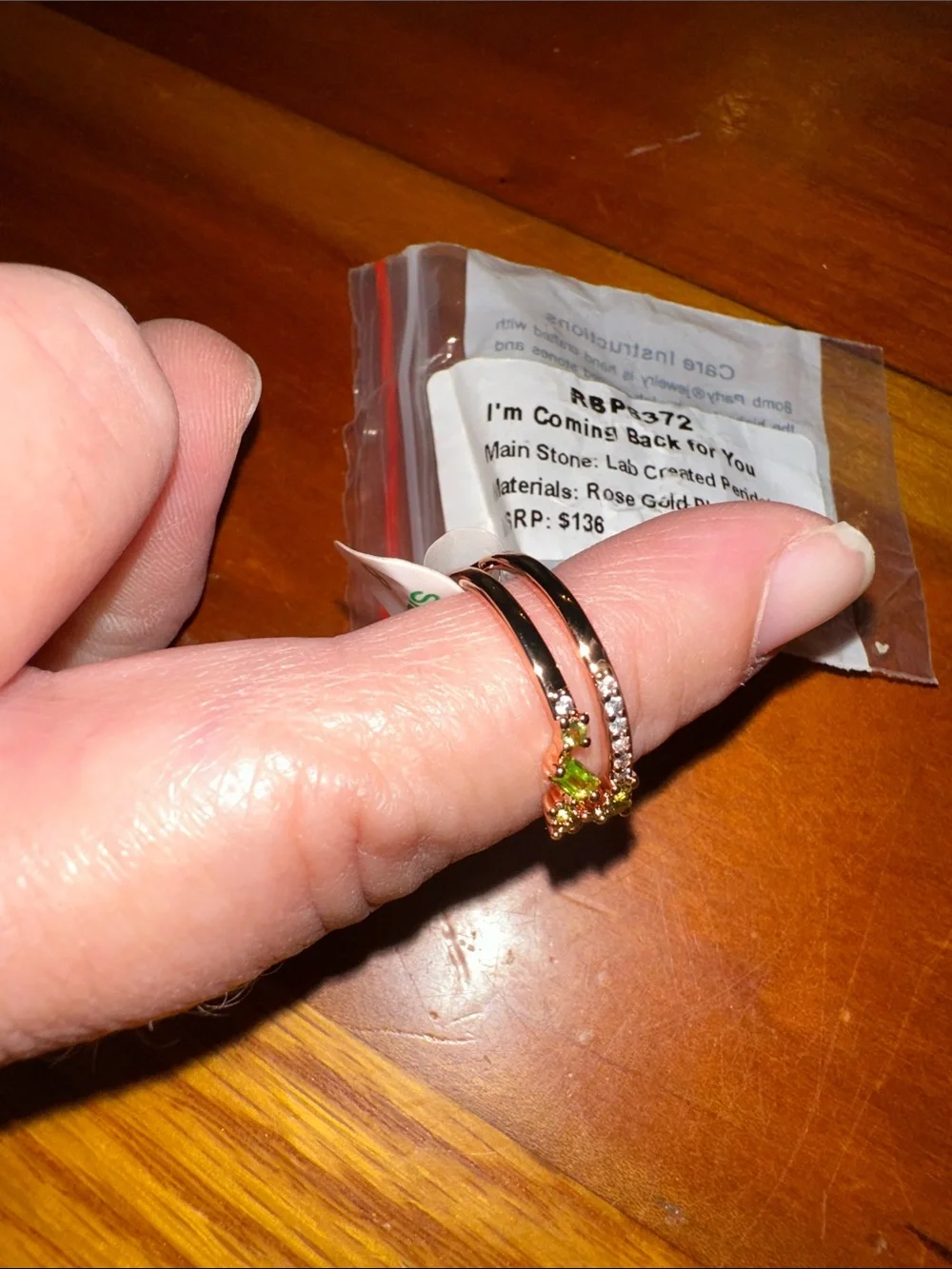 Rose Gold Plated Peridot Cluster Ring - Green